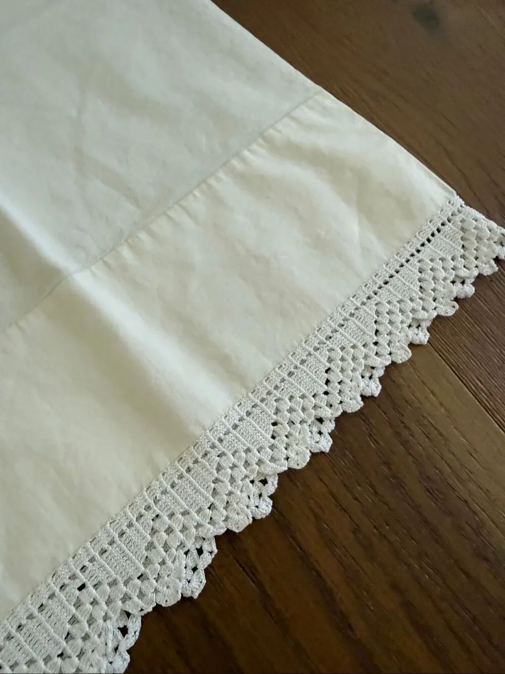 Vintage Queen Size Pillowcase Ivory Crochet Lace Trim